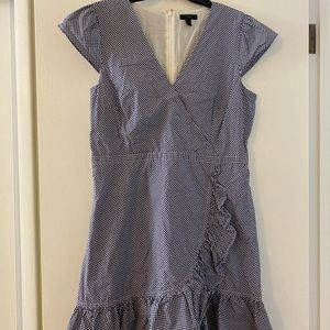 J.Crew blue and white gingham faux wrap dress